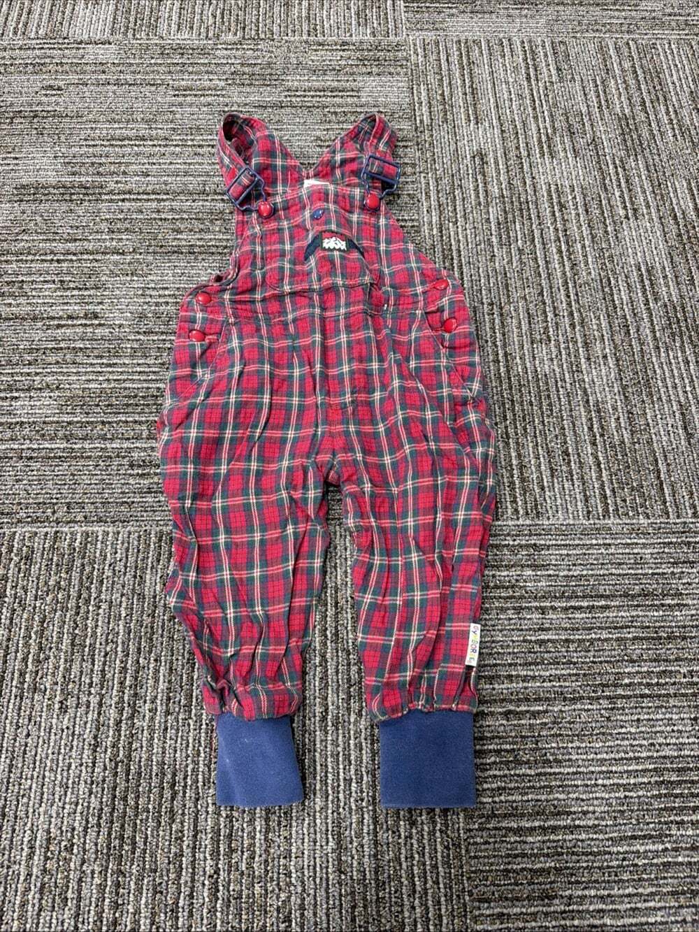 Vintage Gymboree S 12-18m Toddler Overalls Cuff Rainbow Tag Red Plaid Flannel